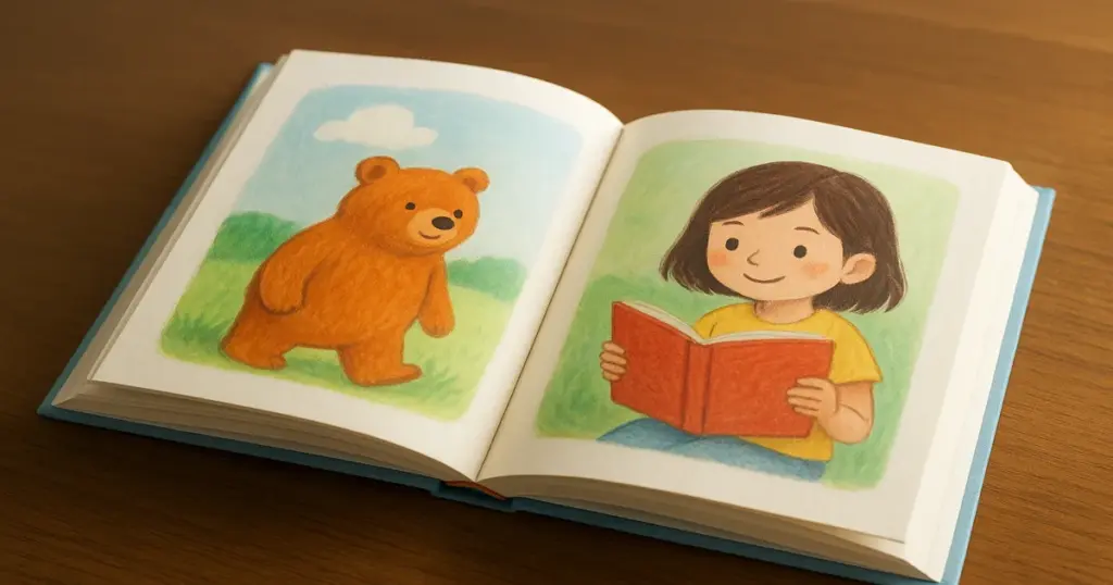 絵本は何歳まで読み聞かせる？をテーマにした、子どもが絵本を読む温かい雰囲気の画像